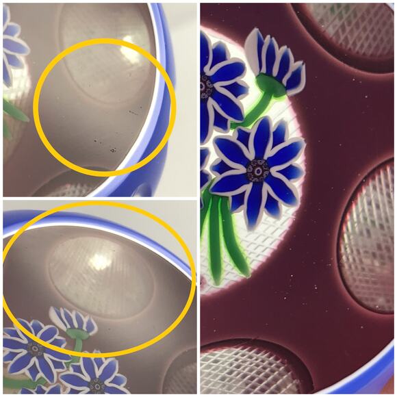 Perthshire 1985F Triple Overlay Lampwork Flower Bouquet Faceted Paperweight Cert - Picture 15 of 16